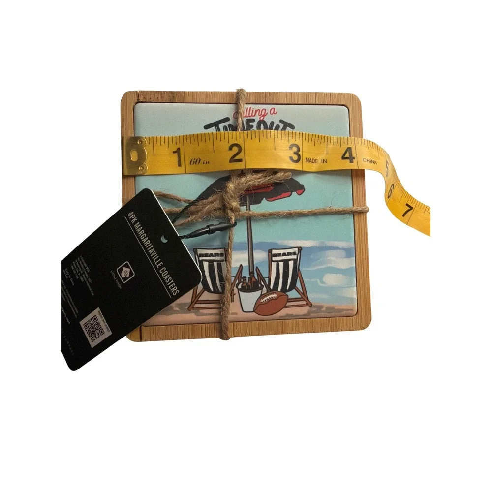 Chicago Bears Margaritaville Coasters 4PK Ceramic Wood Cork NFL Beach Timeout